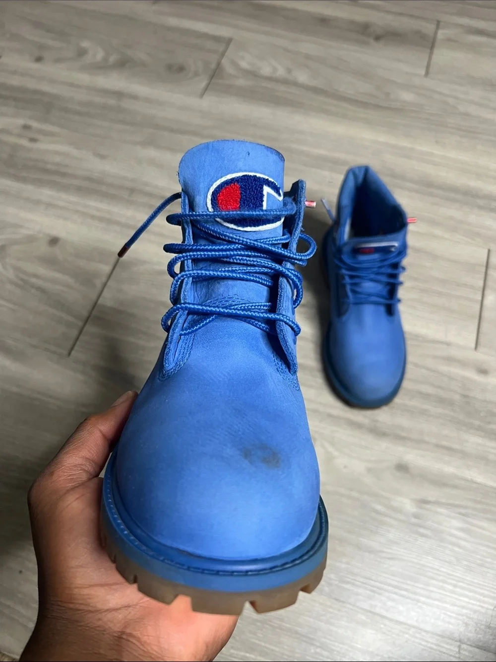 Timberland Champion Blue Lace-Up Boots with Red Logo Accent (Boys)